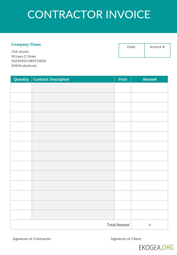 Modèle de facture d'entrepreneur vierge